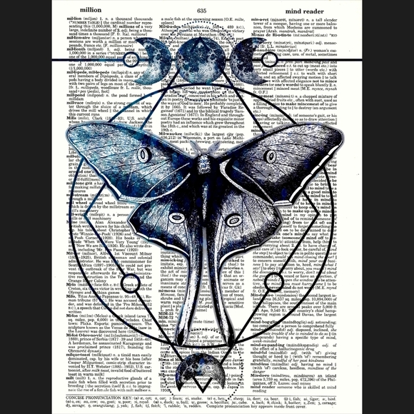 Luna Moth Moon Geometric Dictionary Art Print - Picture 1 of 4